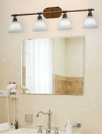 Blacksmith Four Light Bath Bar in Painted Wood-look Metal & Dark Granite with 7" White Muslin Shade