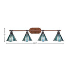 Blacksmith Four Light Bath Bar in Painted Wood-look Metal & Dark Granite with 7" Sea Ice Art Glass Shade