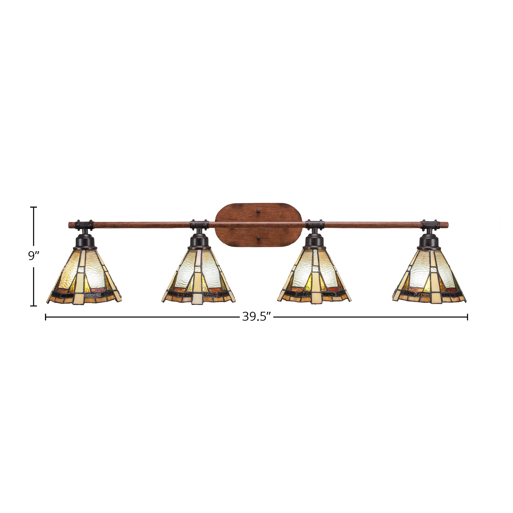 Blacksmith Four Light Bath Bar in Painted Wood-look Metal & Dark Granite with 7" Zion Art Glass Shade