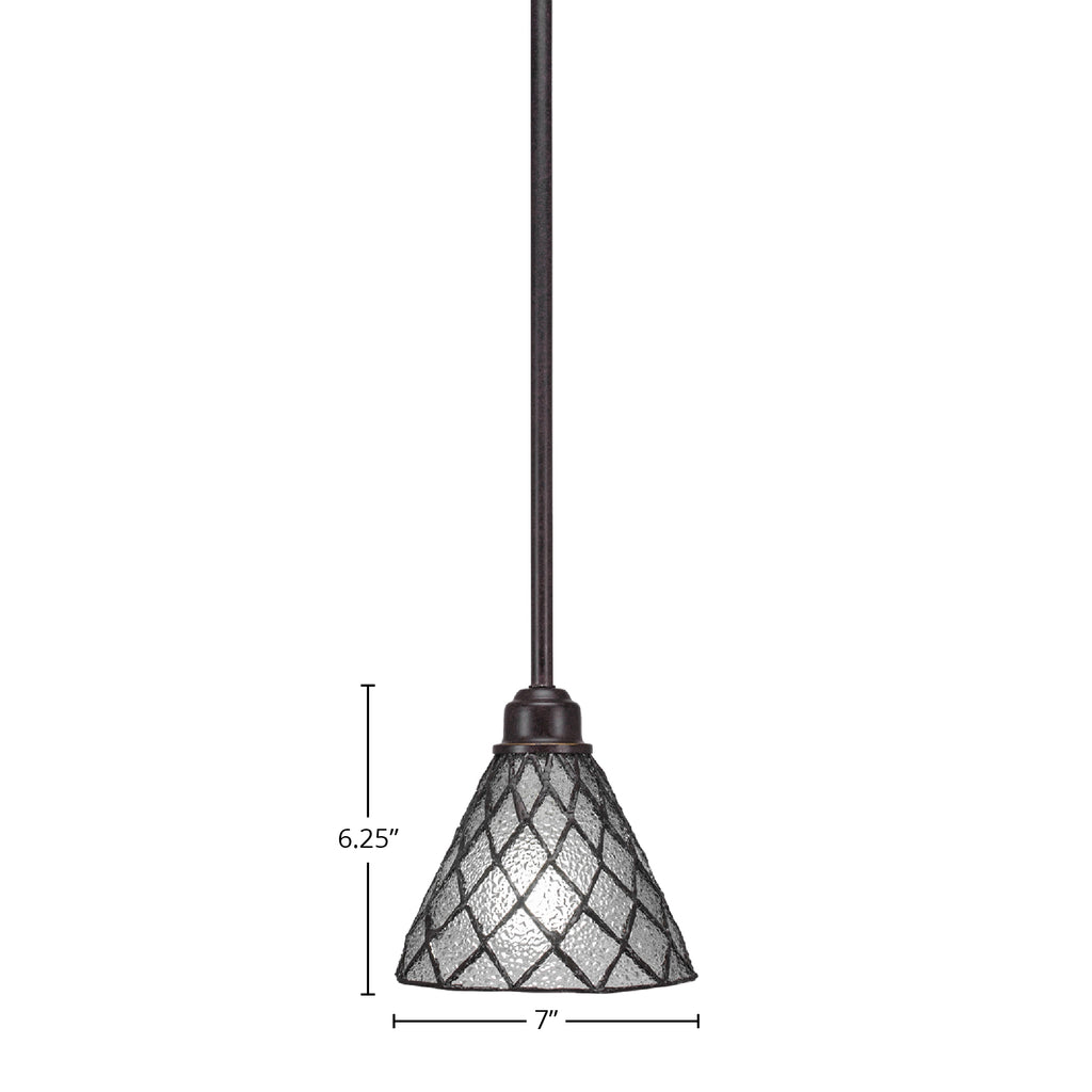 Blacksmith One Light Mini Pendant in Painted Wood-Look Metal & Dark Granite with 7" Diamond Ice Art Glass Shade