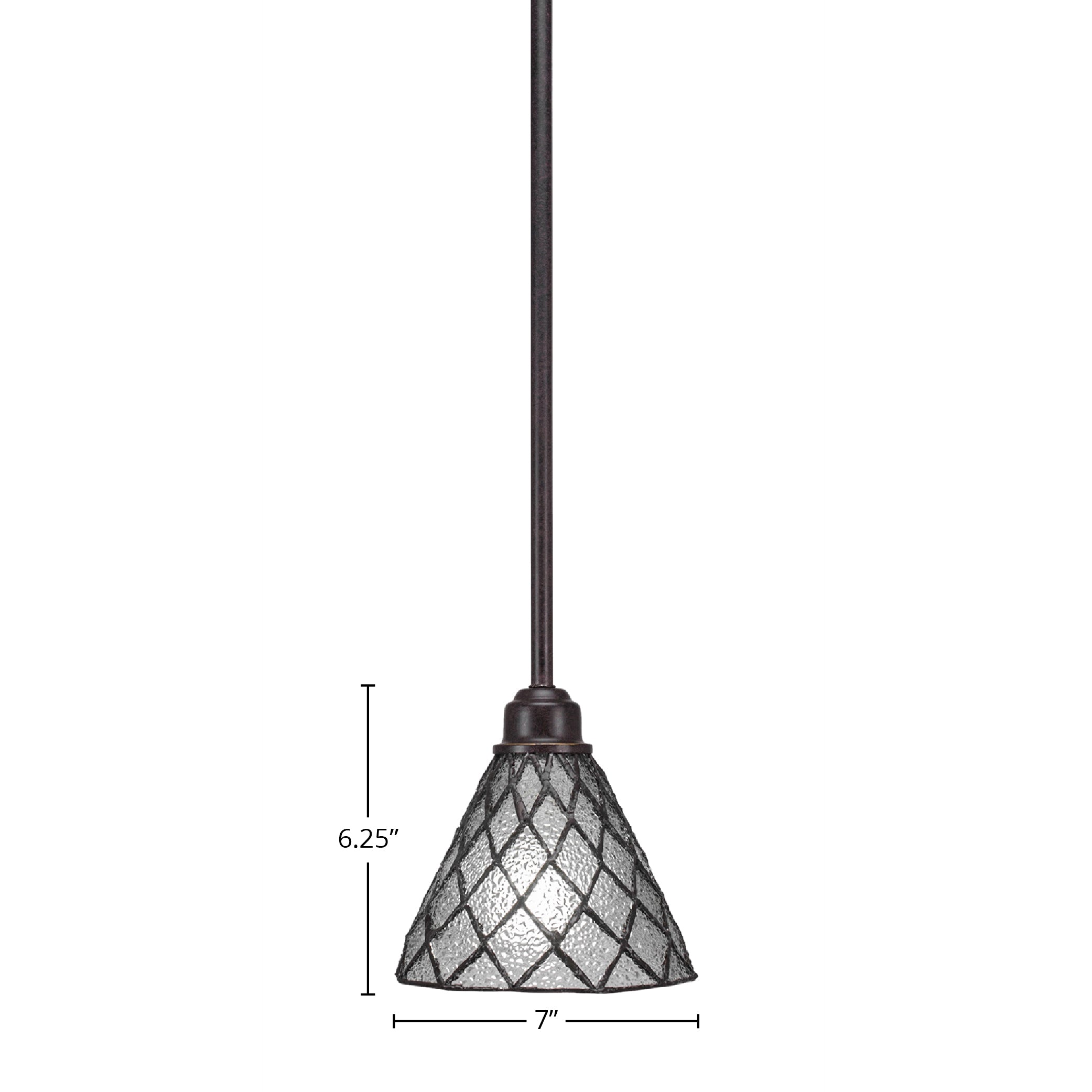 Blacksmith One Light Mini Pendant in Painted Wood-Look Metal & Dark Granite with 7" Diamond Ice Art Glass Shade