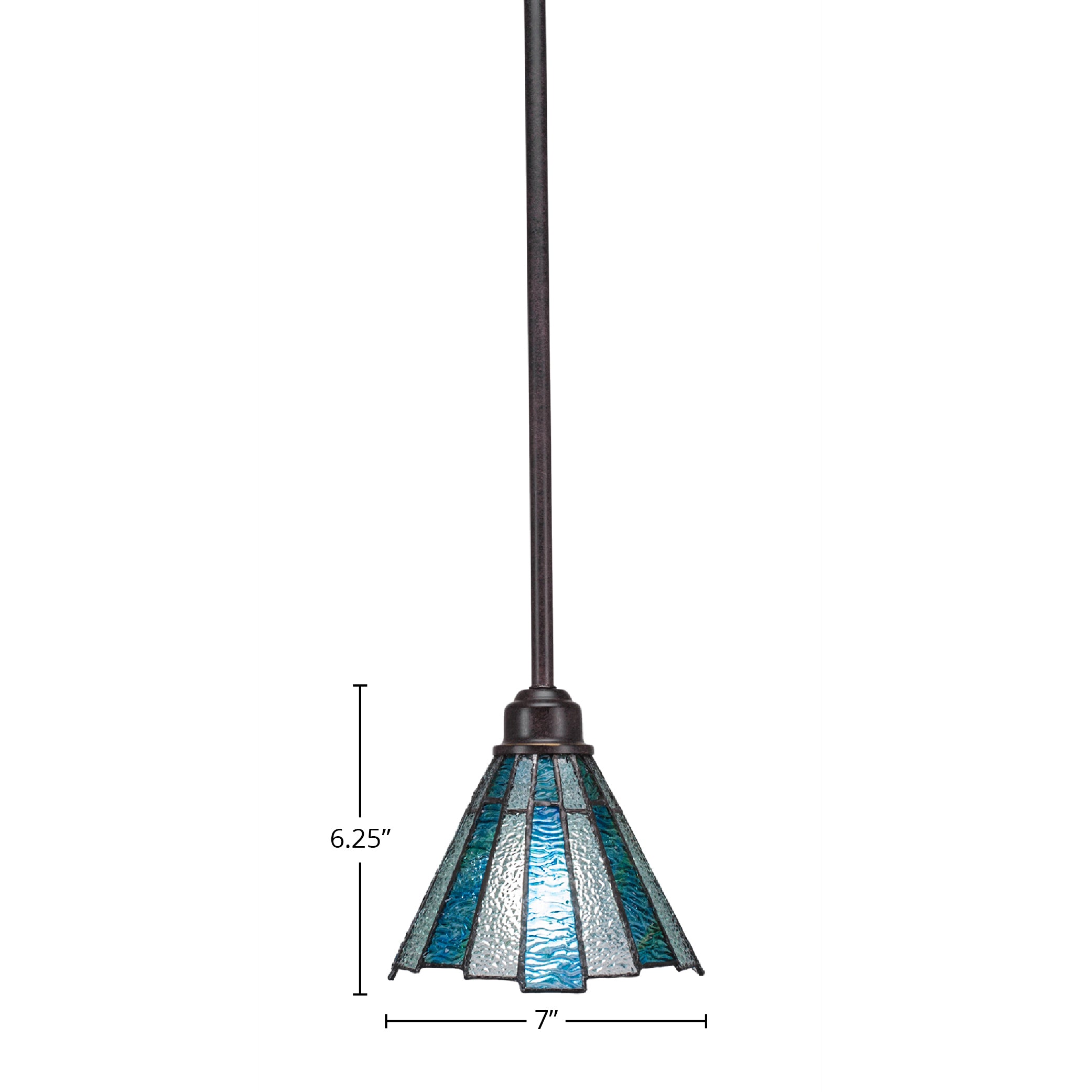 Blacksmith One Light Mini Pendant in Painted Wood-Look Metal & Dark Granite with 7" Sea Ice Art Glass Shade
