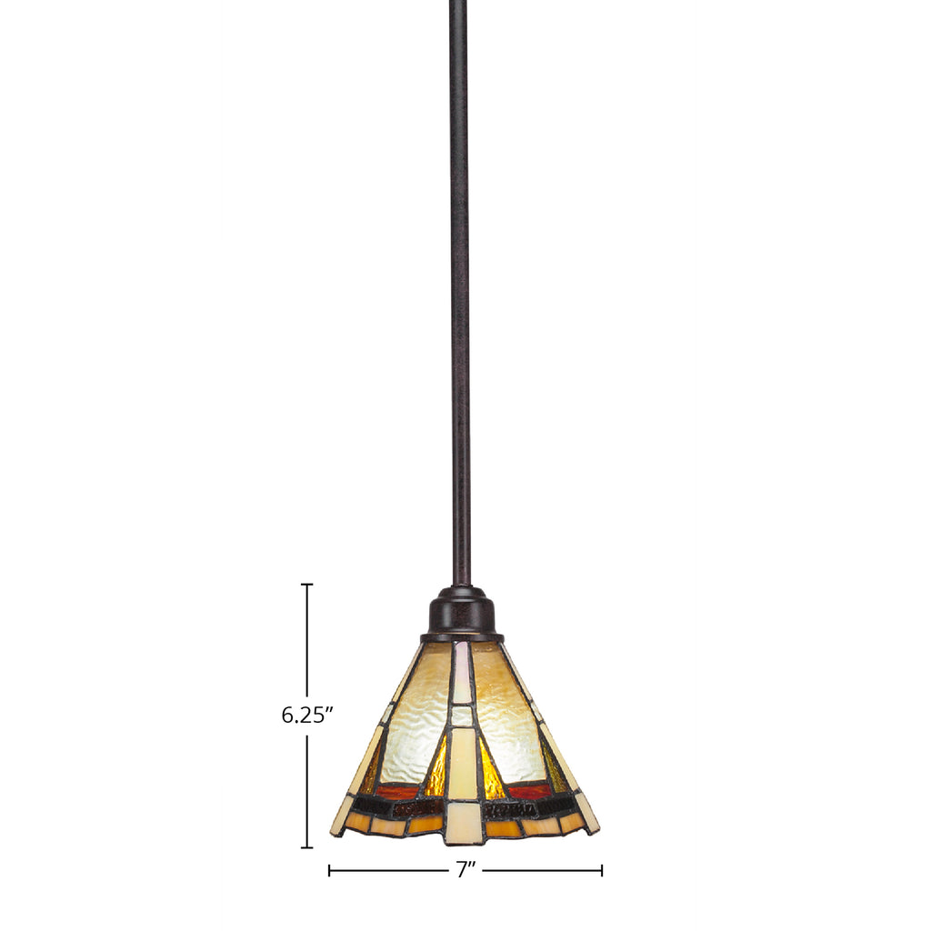 Blacksmith One Light Mini Pendant in Painted Wood-Look Metal & Dark Granite with 7" Zion Art Glass Shade