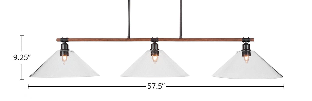 Blacksmith Three Light Island Pendant in Painted Wood-look Metal & Dark Granite with 16" Clear Bubble Shade