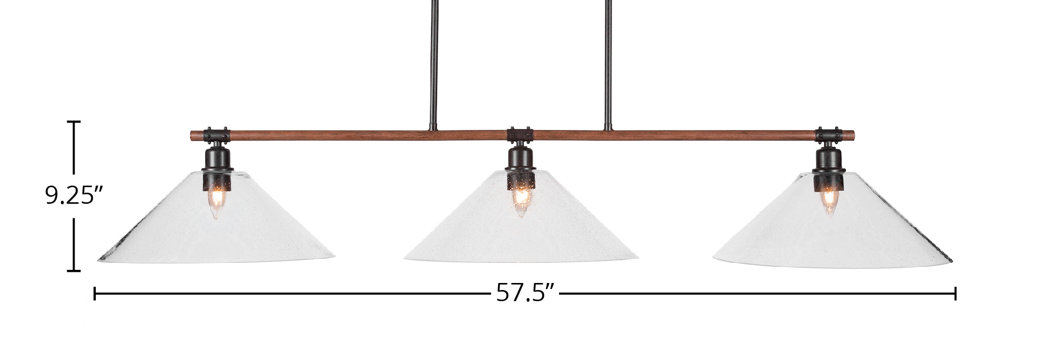 Blacksmith Three Light Island Pendant in Painted Wood-look Metal & Dark Granite with 16" Clear Bubble Shade