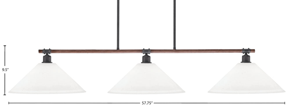 Blacksmith Three Light Island Pendant in Painted Wood-look Metal & Dark Granite with 16" White Muslin Shade