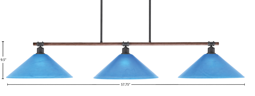Blacksmith Three Light Bar in Painted Wood-look Metal & Dark Granite with 16" Blue Italian Glass Shade