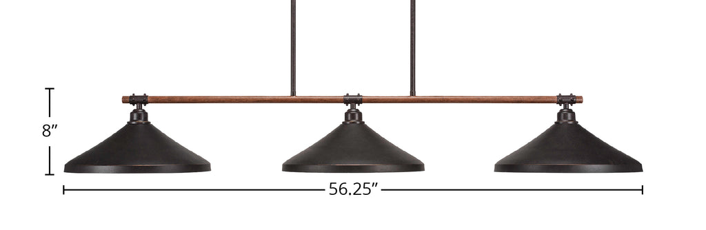 Blacksmith Three Light Island Pendant in Painted Wood-look Metal & Dark Granite with 14" Dark Granite Cone Metal Shade Shade