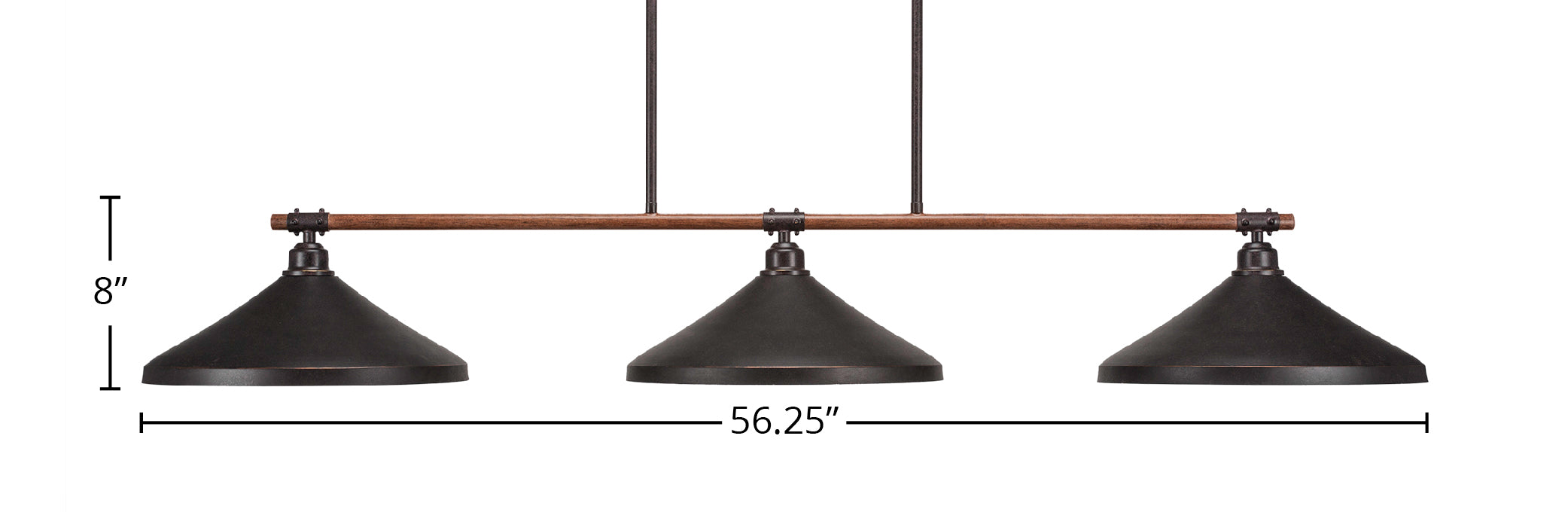 Blacksmith Three Light Island Pendant in Painted Wood-look Metal & Dark Granite with 14" Dark Granite Cone Metal Shade Shade