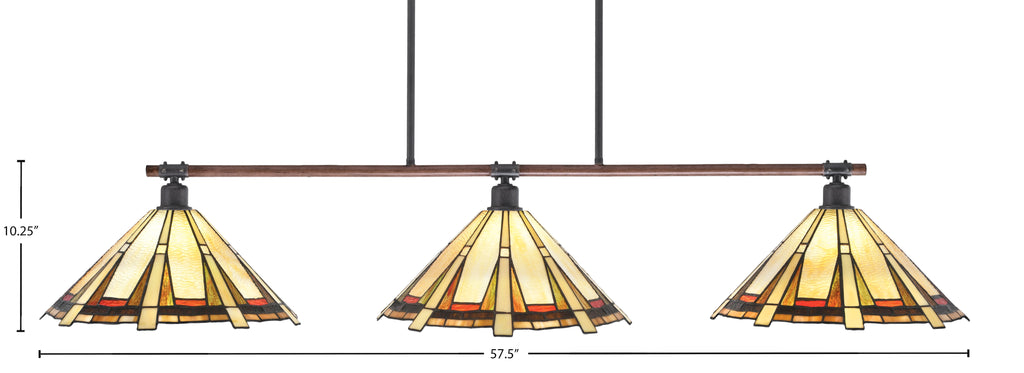 Blacksmith Three Light Bar in Painted Wood-look Metal & Dark Granite with 16" Zion Art Glass Shade