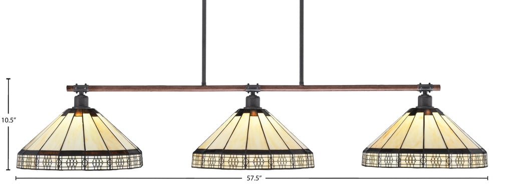 Blacksmith Three Light Bar in Painted Wood-look Metal & Dark Granite with 16" Honey & Brown Mission Art Glass Shade