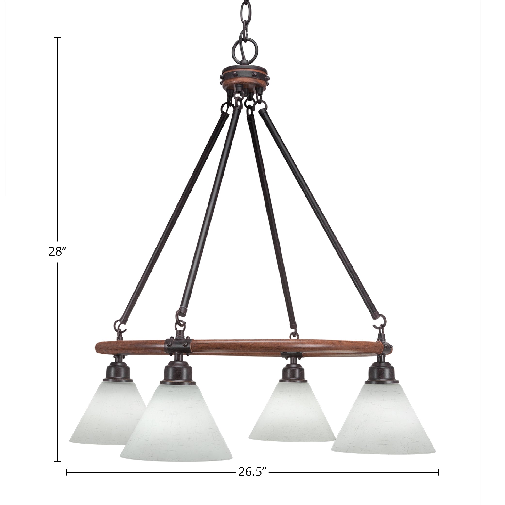 Blacksmith Four Light Chandelier in Painted Wood-look Metal & Dark Granite with 7" White Muslin Shade