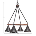 Blacksmith Four Light Chandelier in Painted Wood-look Metal & Dark Granite with 7" Dark Granite Cone Metal Shade Shade