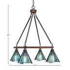 Blacksmith Four Light Chandelier in Painted Wood-look Metal & Dark Granite with 7" Sea Ice Art Glass Shade