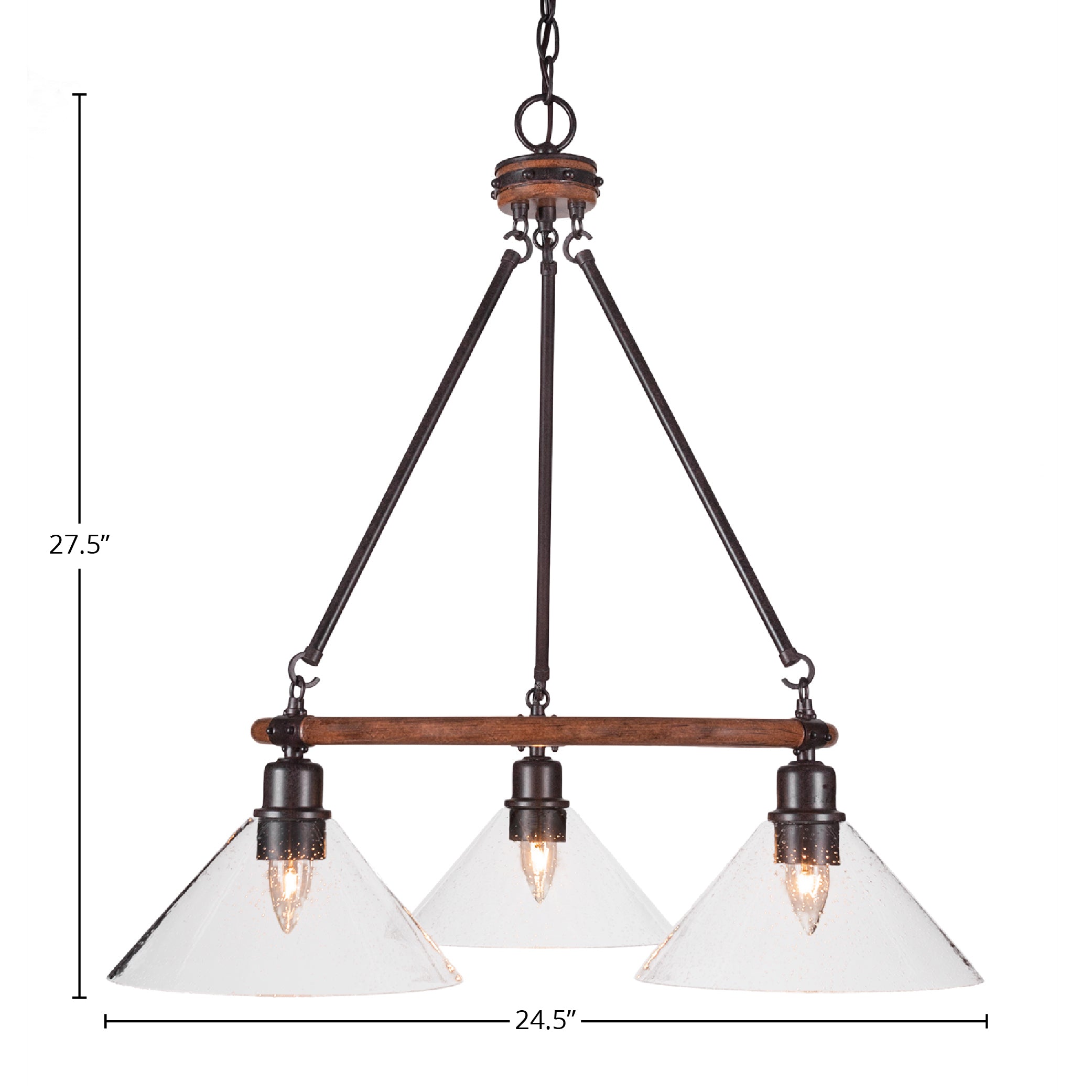 Blacksmith Three Light Chandelier in Painted Wood-Look Metal & Dark Granite with 10" Clear Bubble Shade