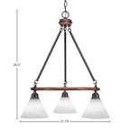 Blacksmith Three Light Chandelier in Painted Wood-Look Metal & Dark Granite with 7" White Muslin Shade