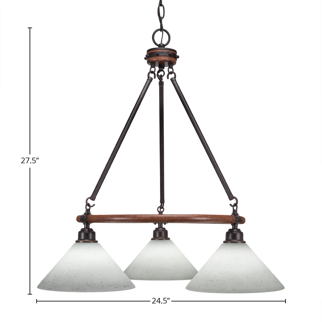 Blacksmith Three Light Chandelier in Painted Wood-Look Metal & Dark Granite with 10" White Muslin Shade