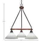 Blacksmith Three Light Chandelier in Painted Wood-Look Metal & Dark Granite with 10" White Muslin Shade
