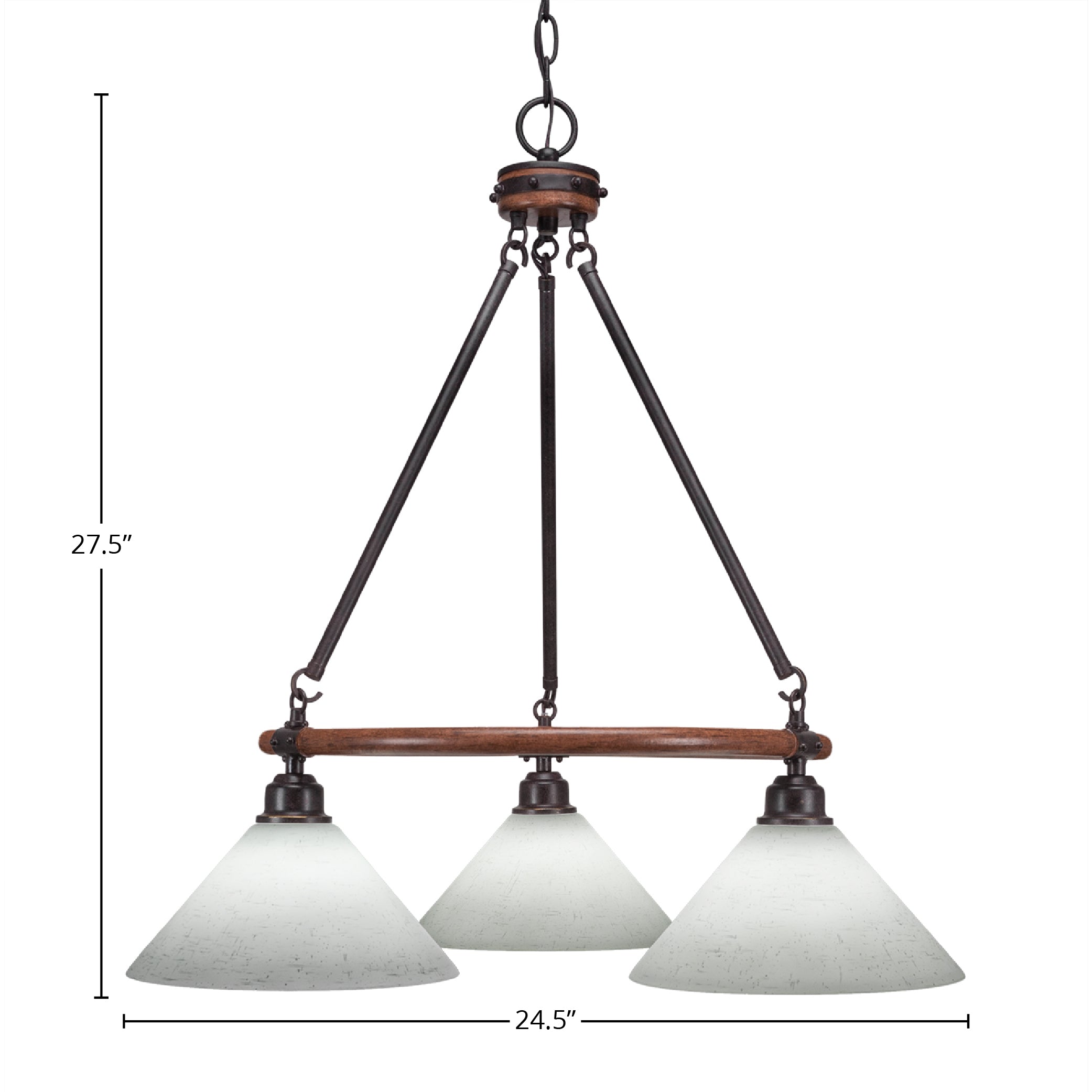 Blacksmith Three Light Chandelier in Painted Wood-Look Metal & Dark Granite with 10" White Muslin Shade