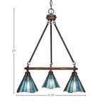 Blacksmith Three Light Chandelier in Painted Wood-Look Metal & Dark Granite with 7" Sea Ice Art Glass Shade