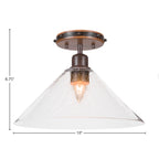 Blacksmith One Light Semi-Flush Mount in Painted Wood-look Metal & Dark Granite with 12" Clear Bubble Shade