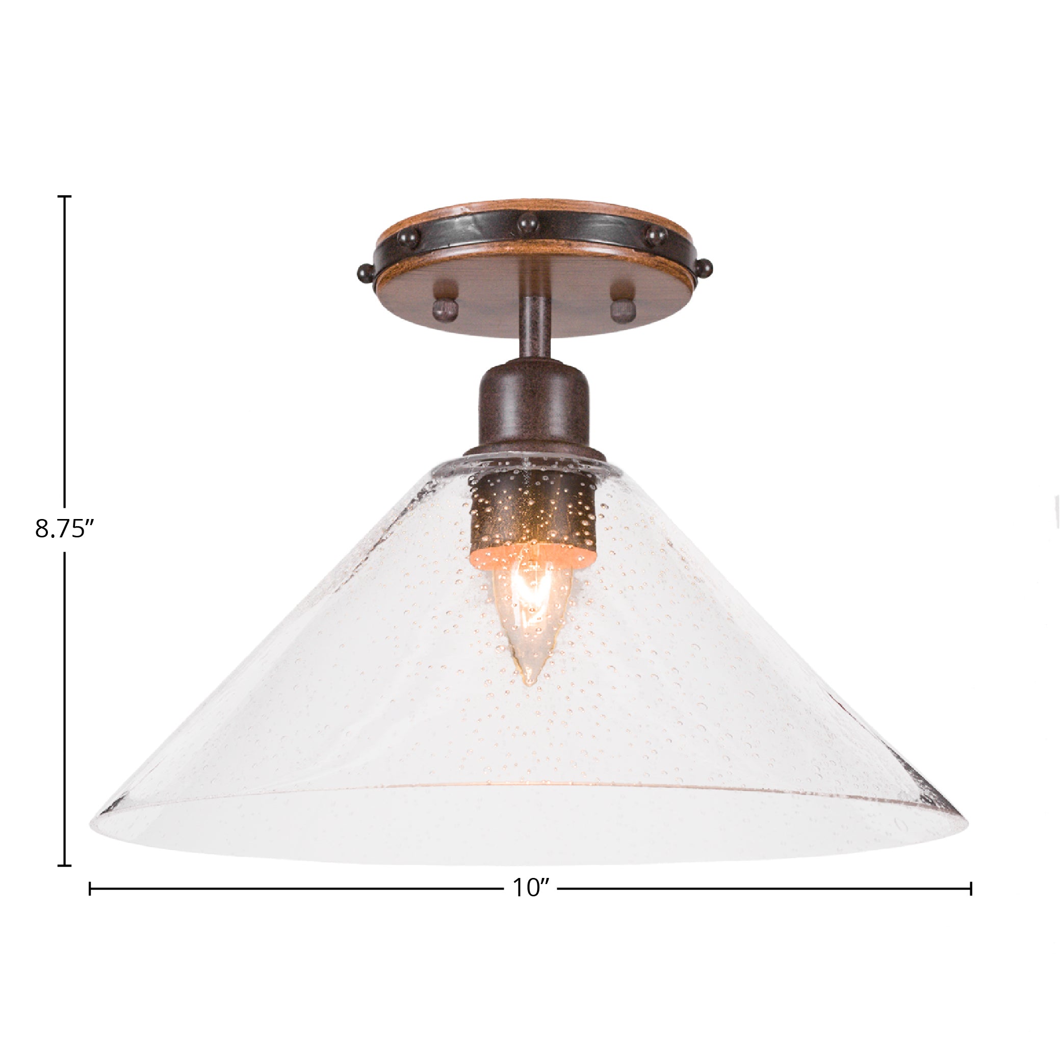 Blacksmith One Light Semi-Flush Mount in Painted Wood-look Metal & Dark Granite with 12" Clear Bubble Shade