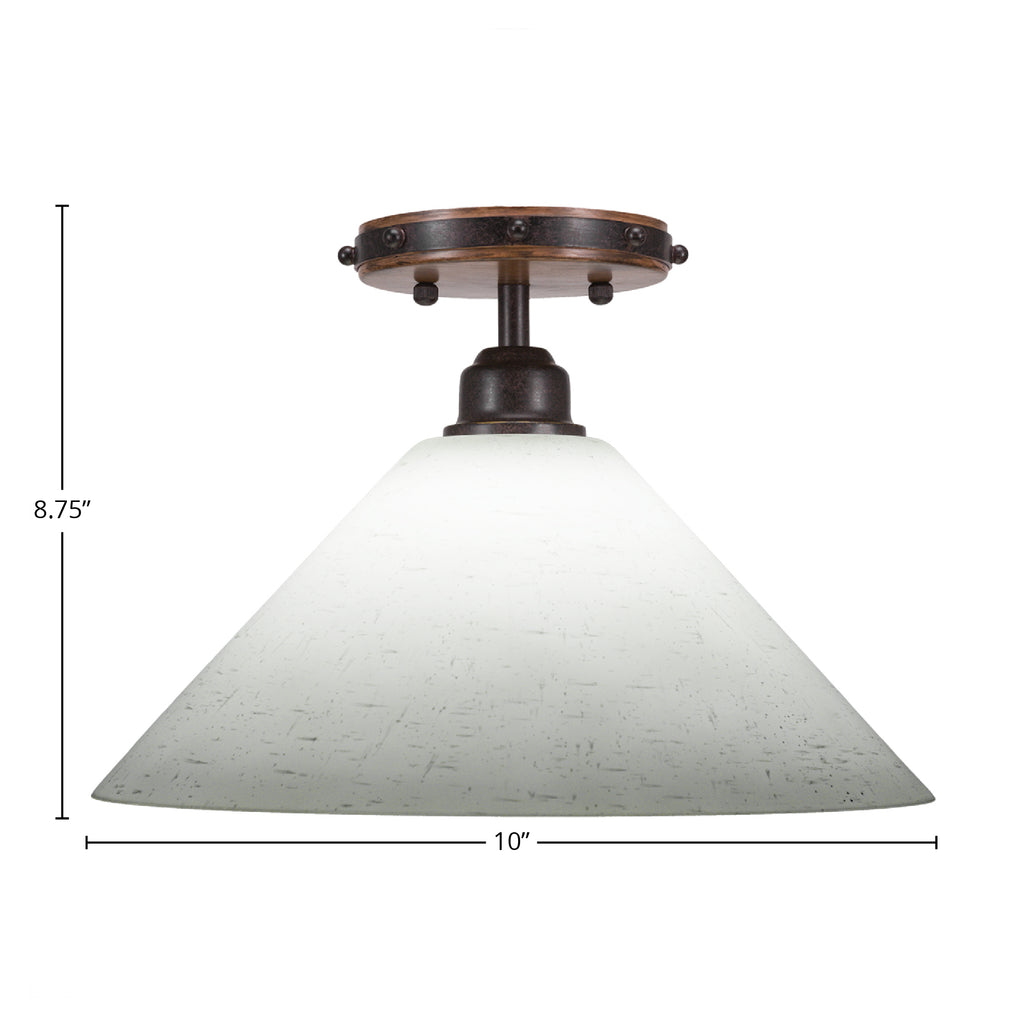 Blacksmith One Light Semi-Flush Mount in Painted Wood-look Metal & Dark Granite with 12" White Muslin Shade