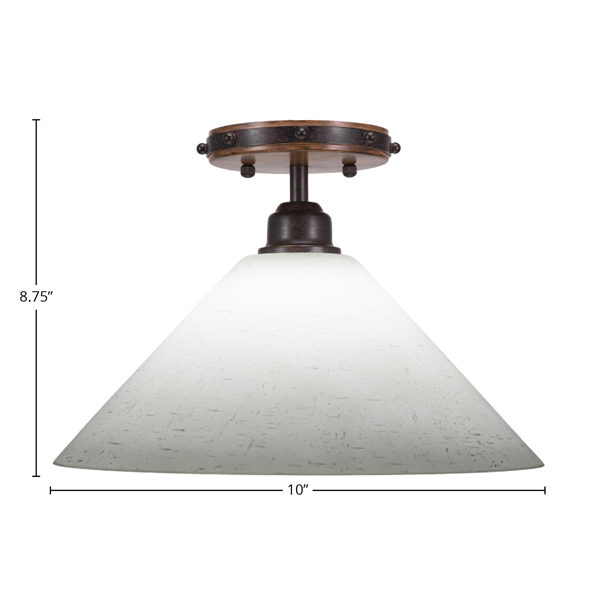 Blacksmith One Light Semi-Flush Mount in Painted Wood-look Metal & Dark Granite with 12" White Muslin Shade
