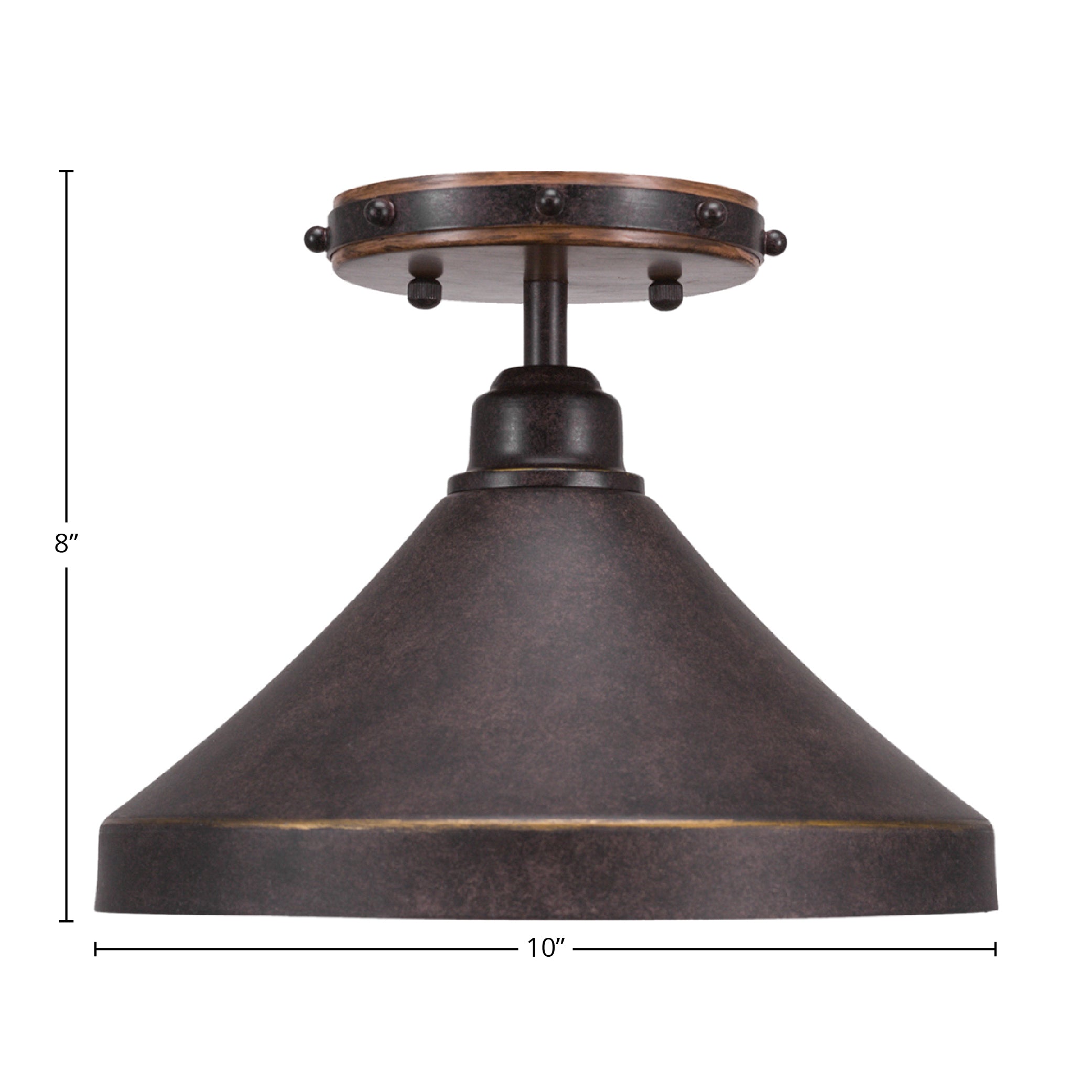 Blacksmith One Light Semi-Flush Mount in Painted Wood-look Metal & Dark Granite with 10" Dark Granite Cone Metal Shade Shade