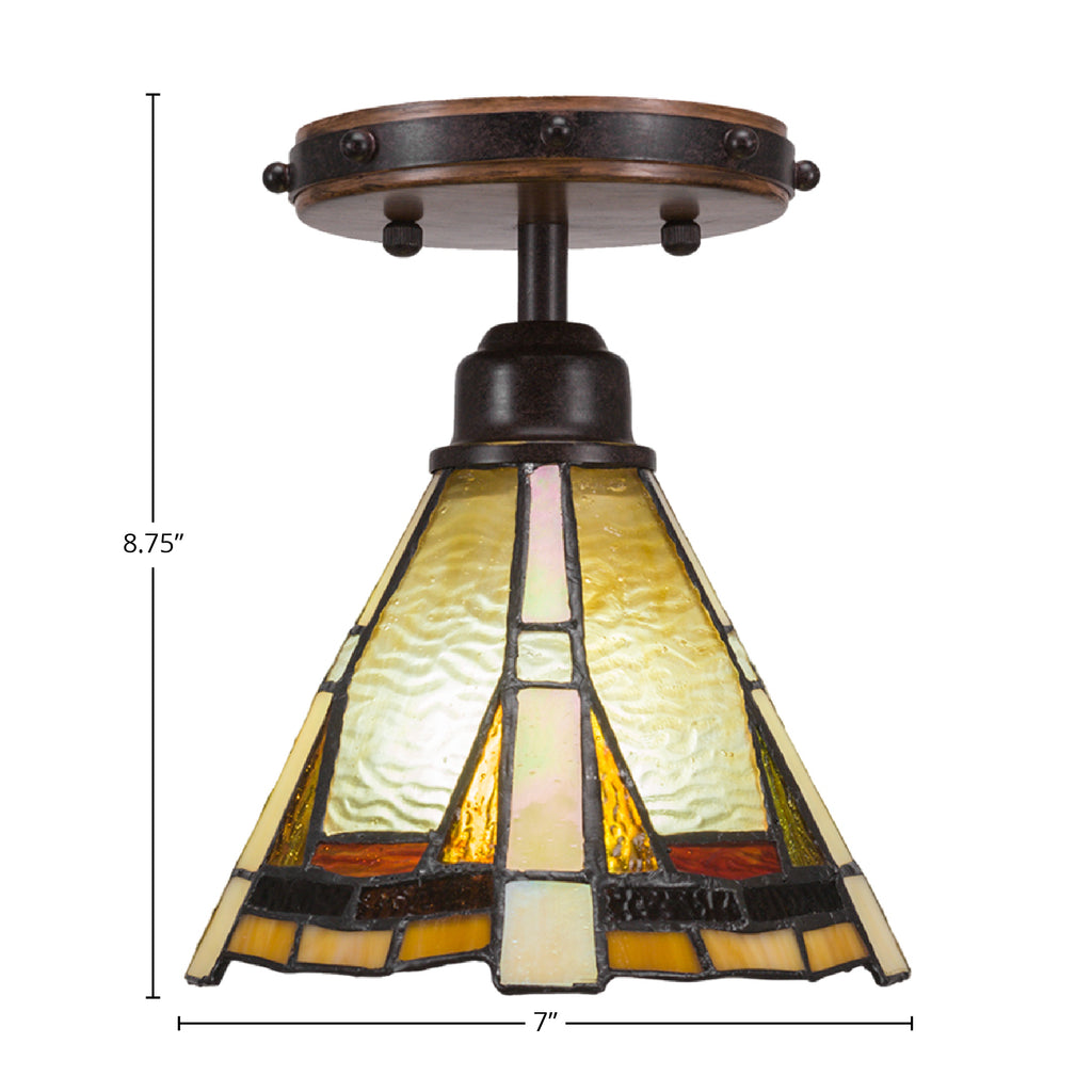 Blacksmith One Light Semi-Flush Mount in Painted Wood-look Metal & Dark Granite with 7" Zion Art Glass Shade