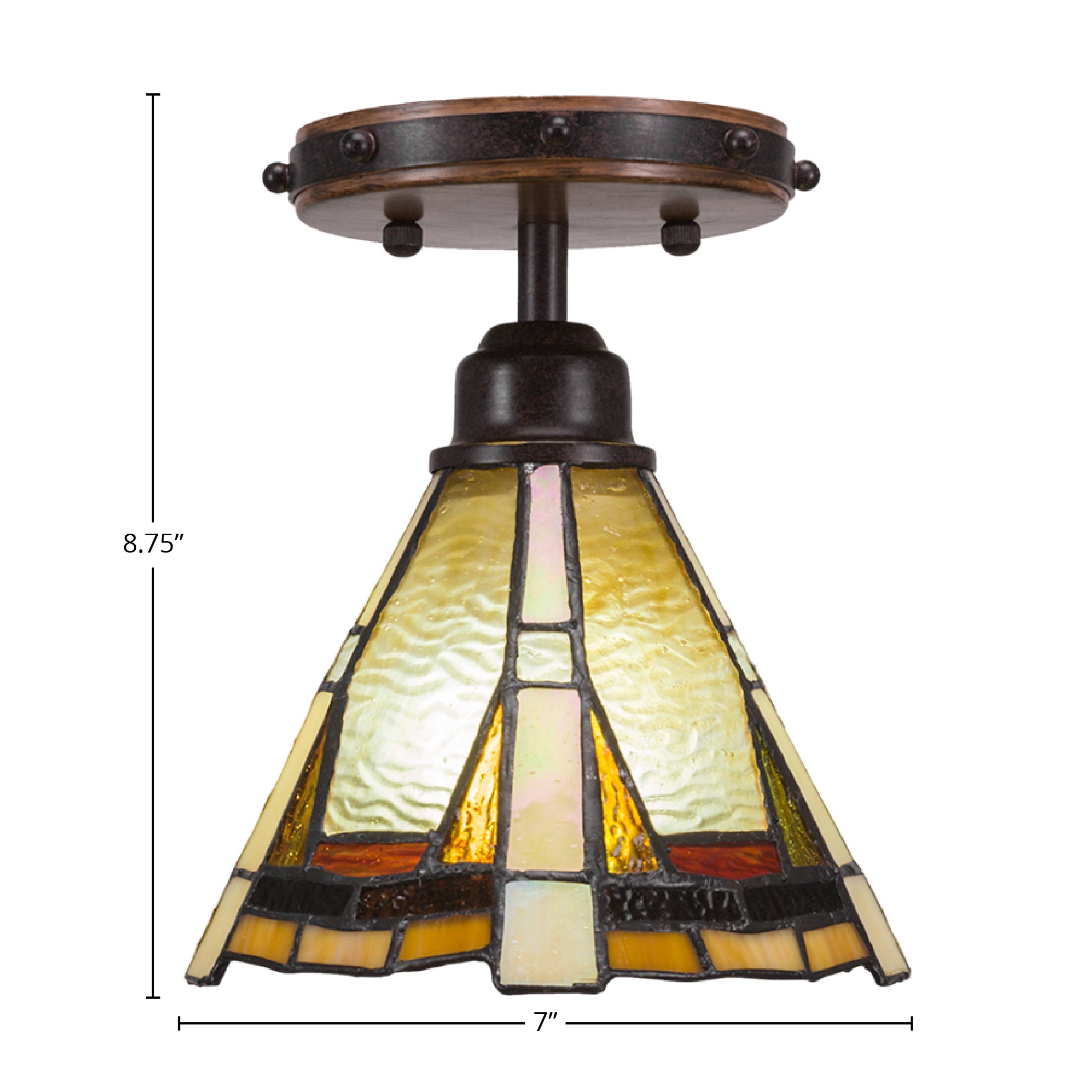 Blacksmith One Light Semi-Flush Mount in Painted Wood-look Metal & Dark Granite with 7" Zion Art Glass Shade