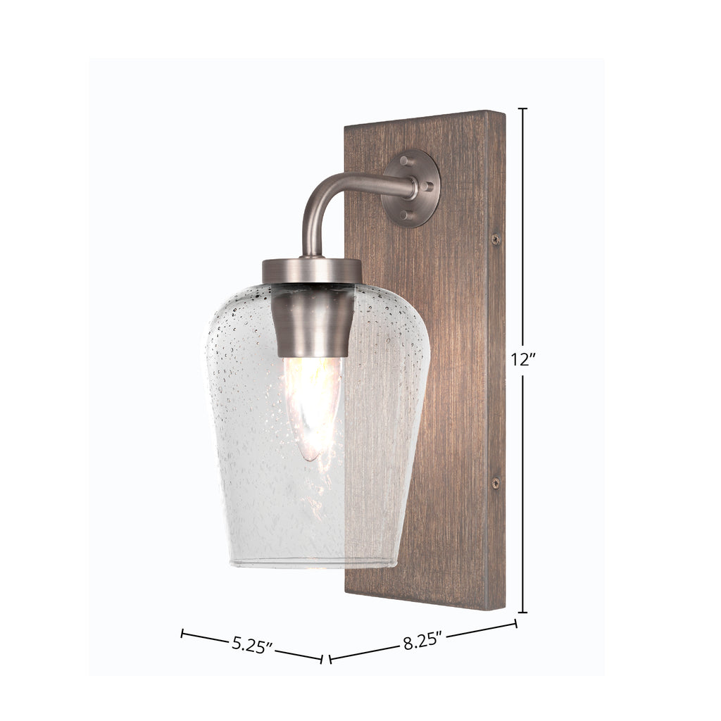 Oxbridge One Light Wall Sconce in Graphite & Painted Distressed Wood-look Metal with 5" Clear Bubble Shade