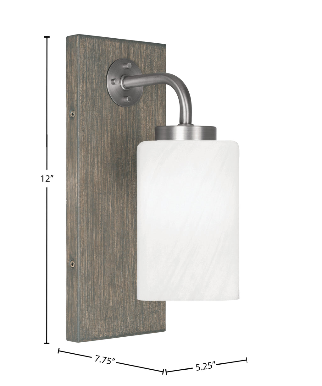 Oxbridge One Light Wall Sconce in Graphite & Painted Distressed Wood-look Metal with 4" White Marble Shade