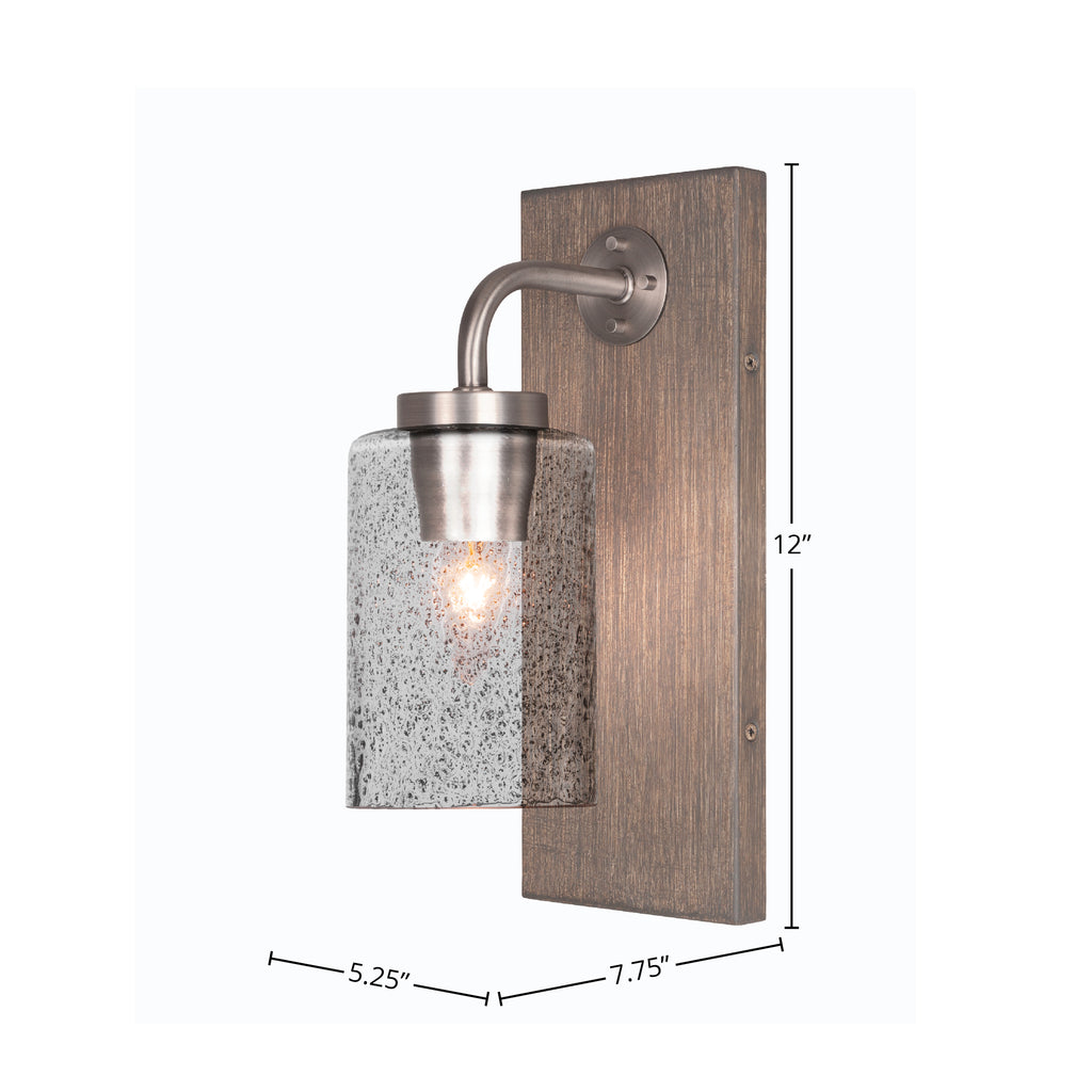 Oxbridge One Light Wall Sconce in Graphite & Painted Distressed Wood-look Metal with 4" Smoke Bubble Shade