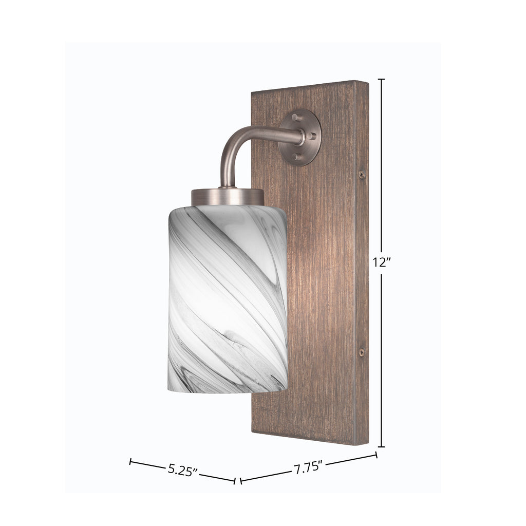 Oxbridge One Light Wall Sconce in Graphite & Painted Distressed Wood-look Metal with 4" Onyx Swirl Shade