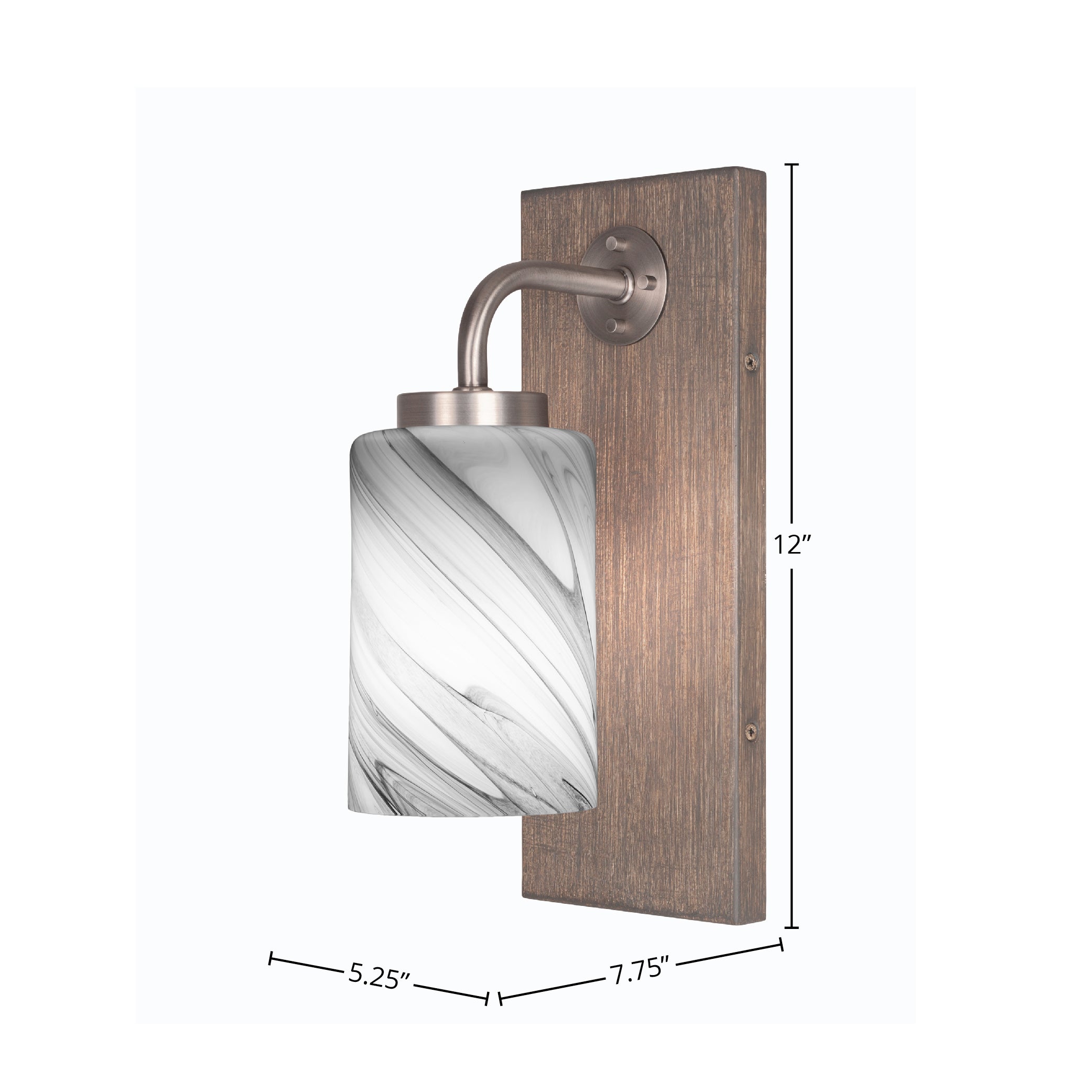 Oxbridge One Light Wall Sconce in Graphite & Painted Distressed Wood-look Metal with 4" Onyx Swirl Shade