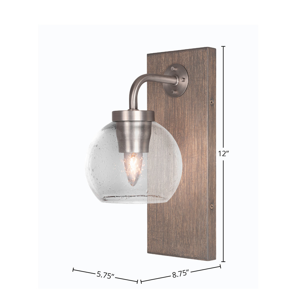 Oxbridge One Light Wall Sconce in Graphite & Painted Distressed Wood-look Metal with 5.75" Clear Bubble Shade