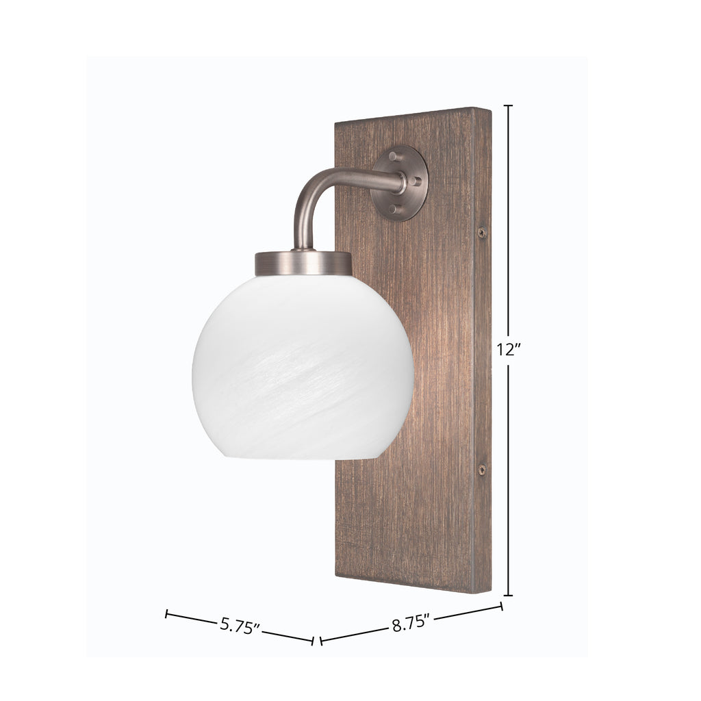 Oxbridge One Light Wall Sconce in Graphite & Painted Distressed Wood-look Metal with 5.75" White Marble Shade