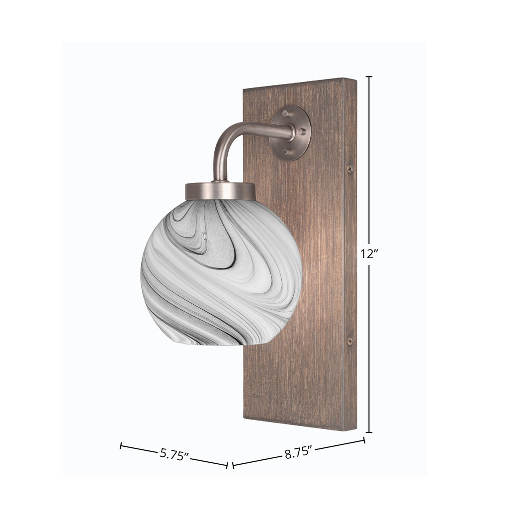 Oxbridge One Light Wall Sconce in Graphite & Painted Distressed Wood-look Metal with 5.75" Onyx Swirl Shade
