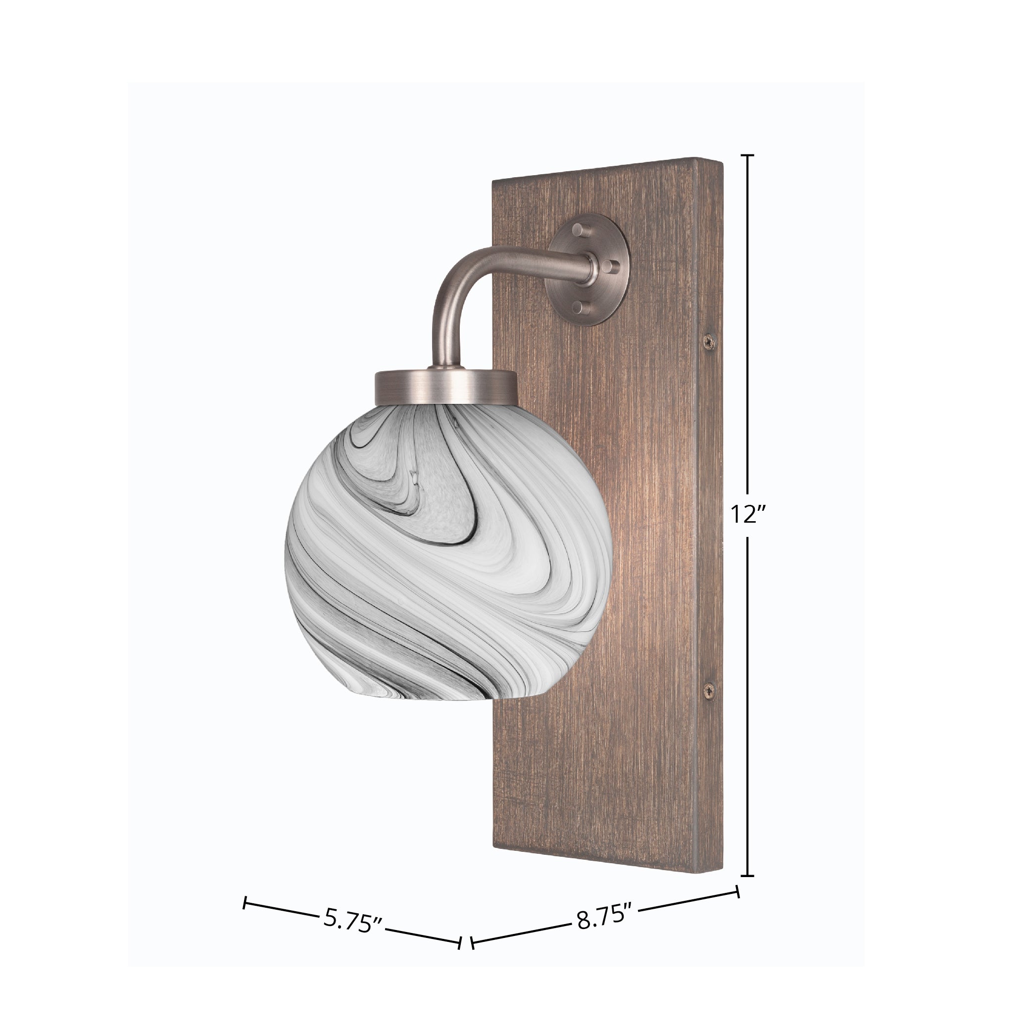 Oxbridge One Light Wall Sconce in Graphite & Painted Distressed Wood-look Metal with 5.75" Onyx Swirl Shade
