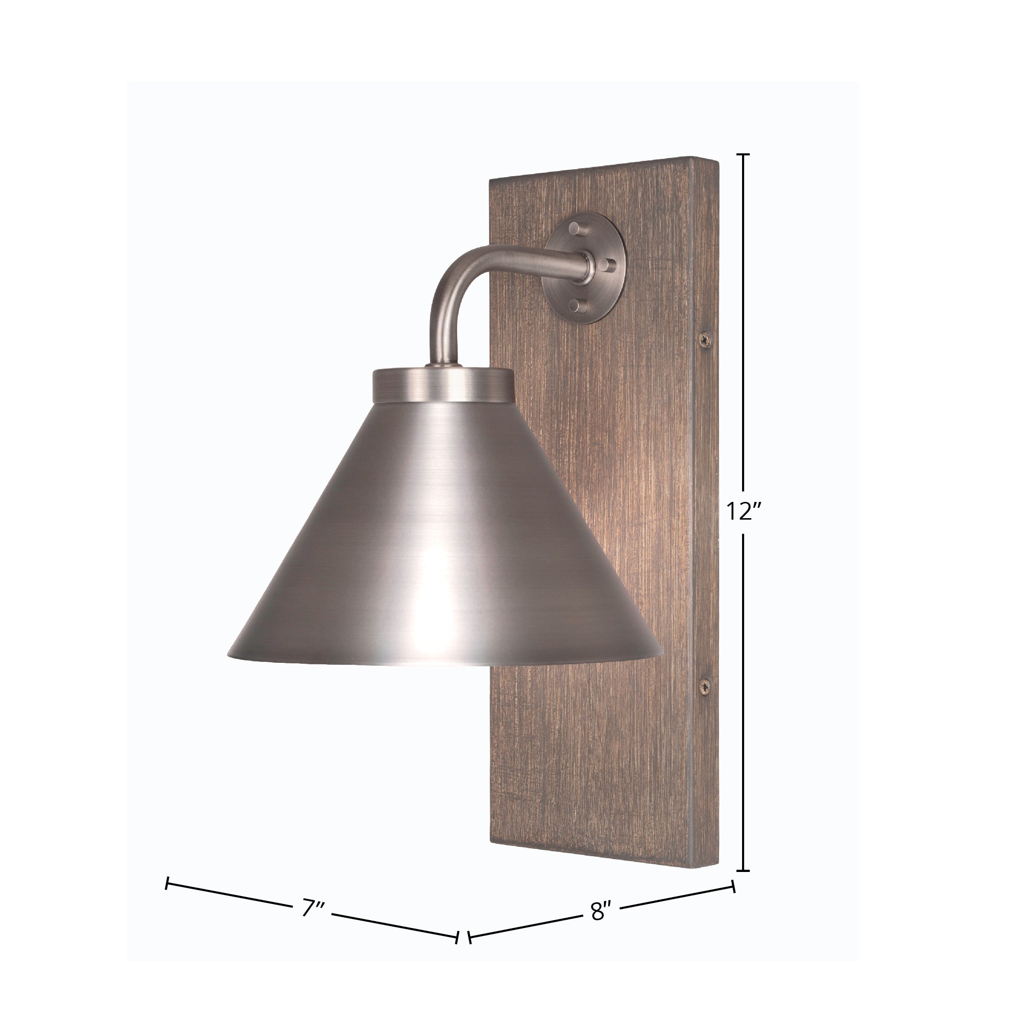 Oxbridge One Light Wall Sconce in Graphite & Painted Distressed Wood-look Metal with 7" Graphite Cone Metal Shade Shade