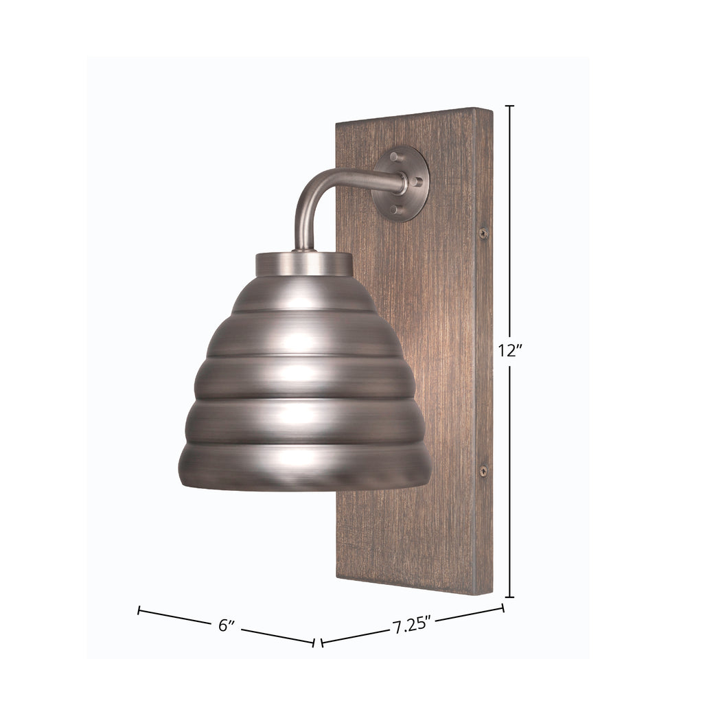 Oxbridge One Light Wall Sconce in Graphite & Painted Distressed Wood-look Metal with 6" Graphite Beehive Metal Shade Shade