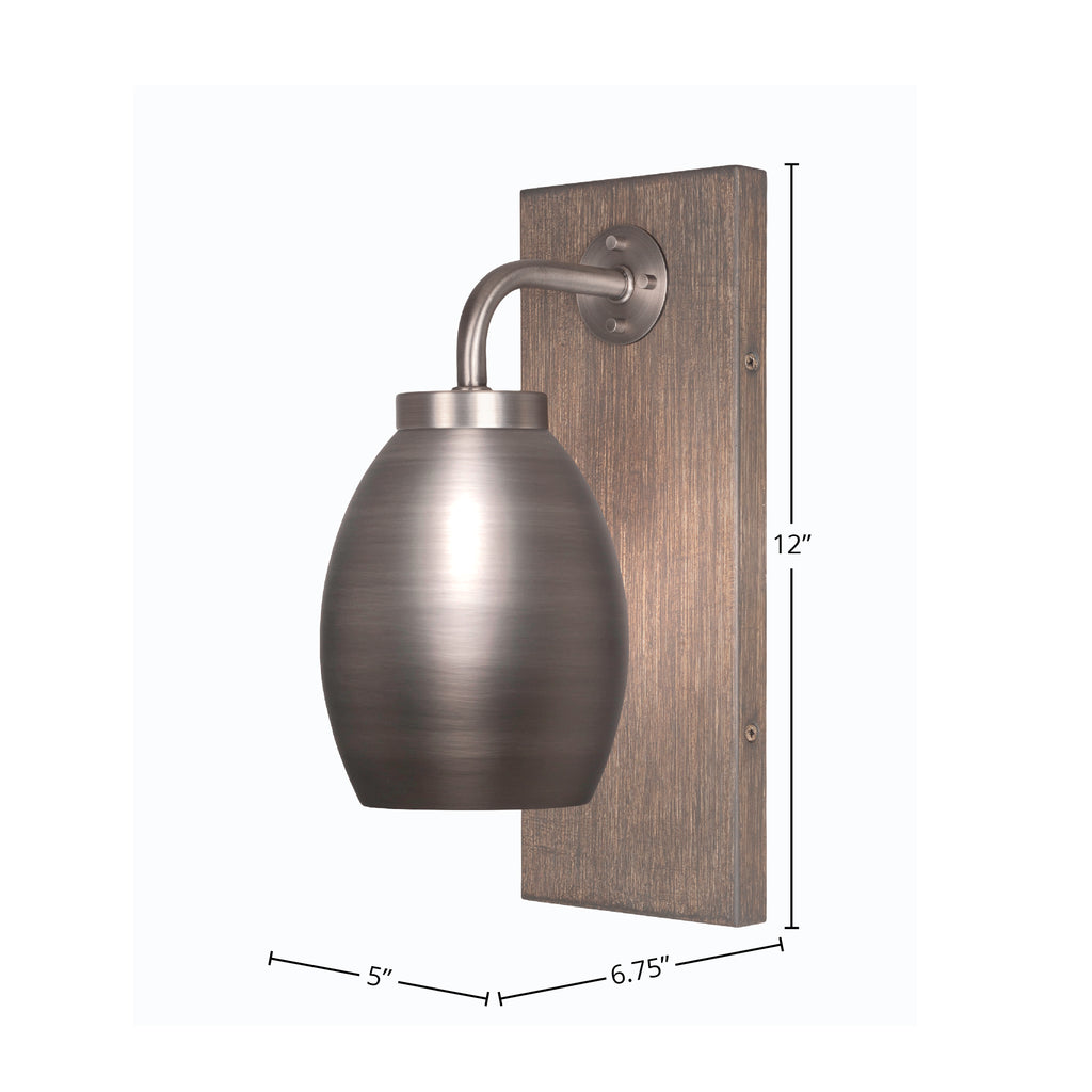 Oxbridge One Light Wall Sconce in Graphite & Painted Distressed Wood-look Metal with 5" Graphite Oval Metal Shade Shade