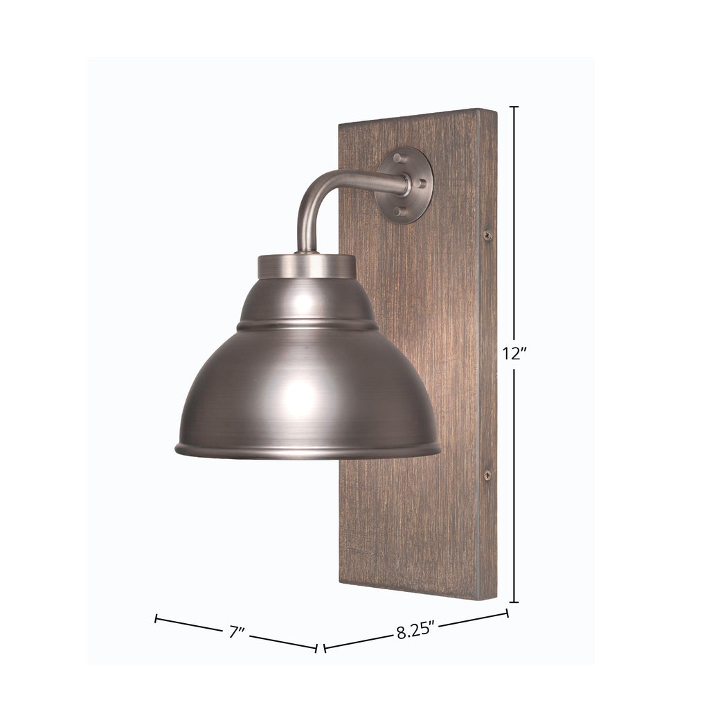 Oxbridge One Light Wall Sconce in Graphite & Painted Distressed Wood-look Metal with 7" Graphite Double Bubble Metal Shade Shade