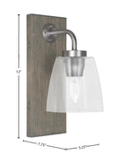Oxbridge One Light Wall Sconce in Graphite & Painted Distressed Wood-look Metal with 4.5" Square Clear Bubble Shade