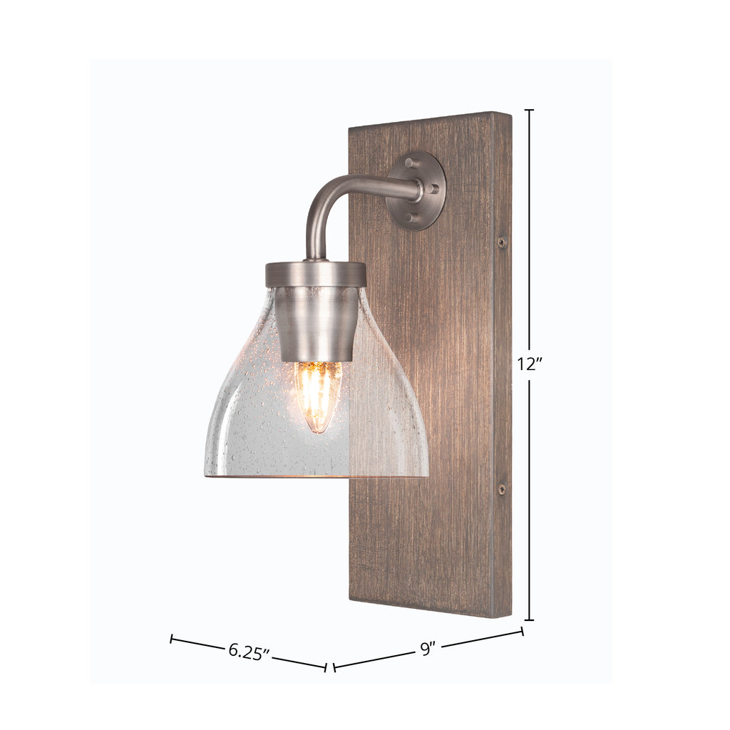 Oxbridge One Light Wall Sconce in Graphite & Painted Distressed Wood-look Metal with 6.25" Clear Bubble Shade