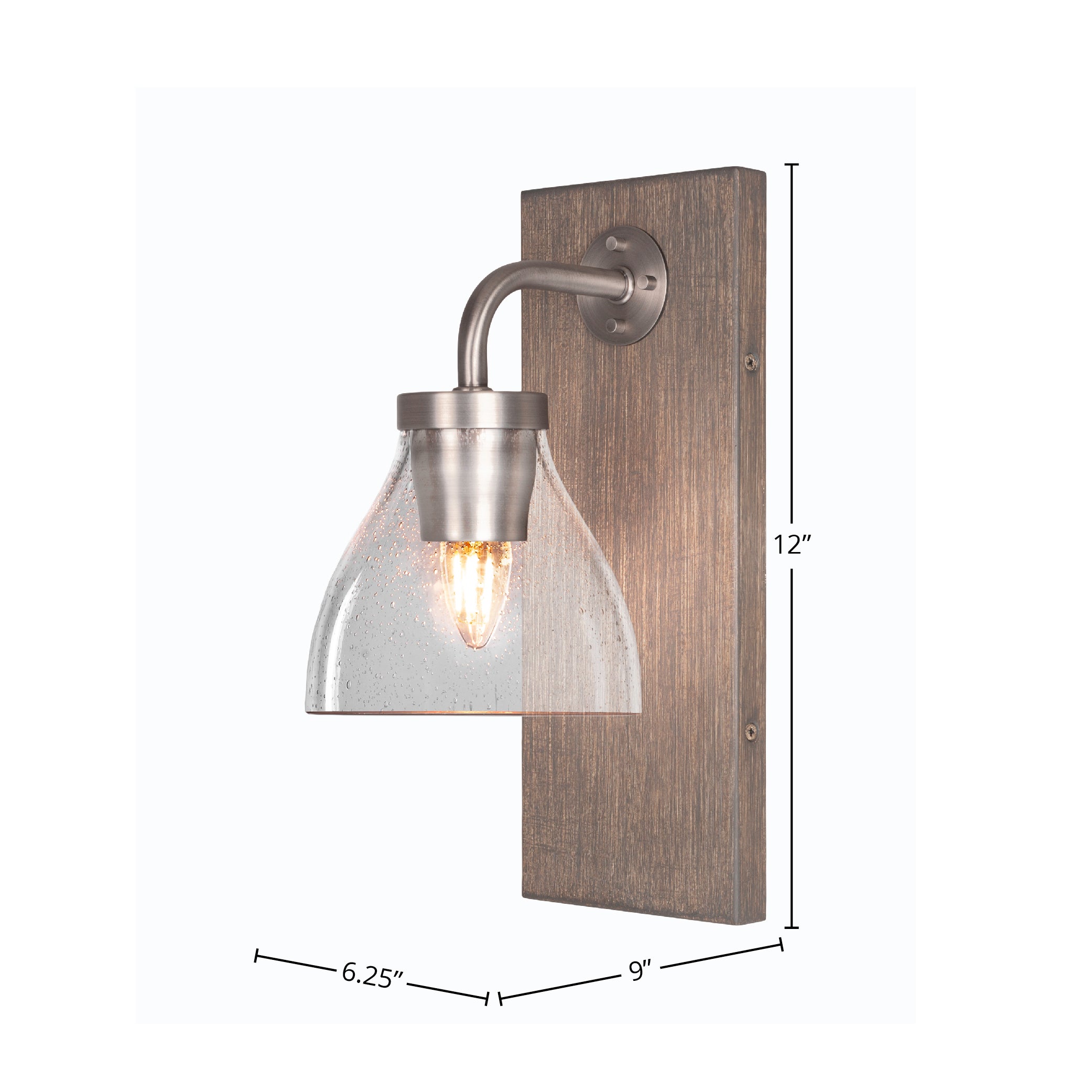 Oxbridge One Light Wall Sconce in Graphite & Painted Distressed Wood-look Metal with 6.25" Clear Bubble Shade