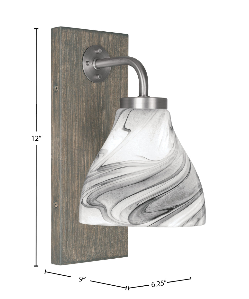 Oxbridge One Light Wall Sconce in Graphite & Painted Distressed Wood-look Metal with 6.25" Onyx Swirl Shade