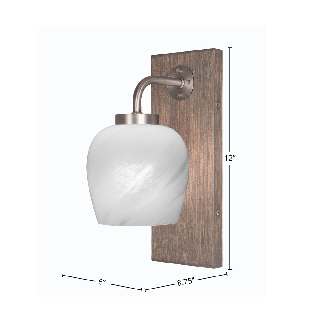 Oxbridge One Light Wall Sconce in Graphite & Painted Distressed Wood-look Metal with 6" White Marble Shade