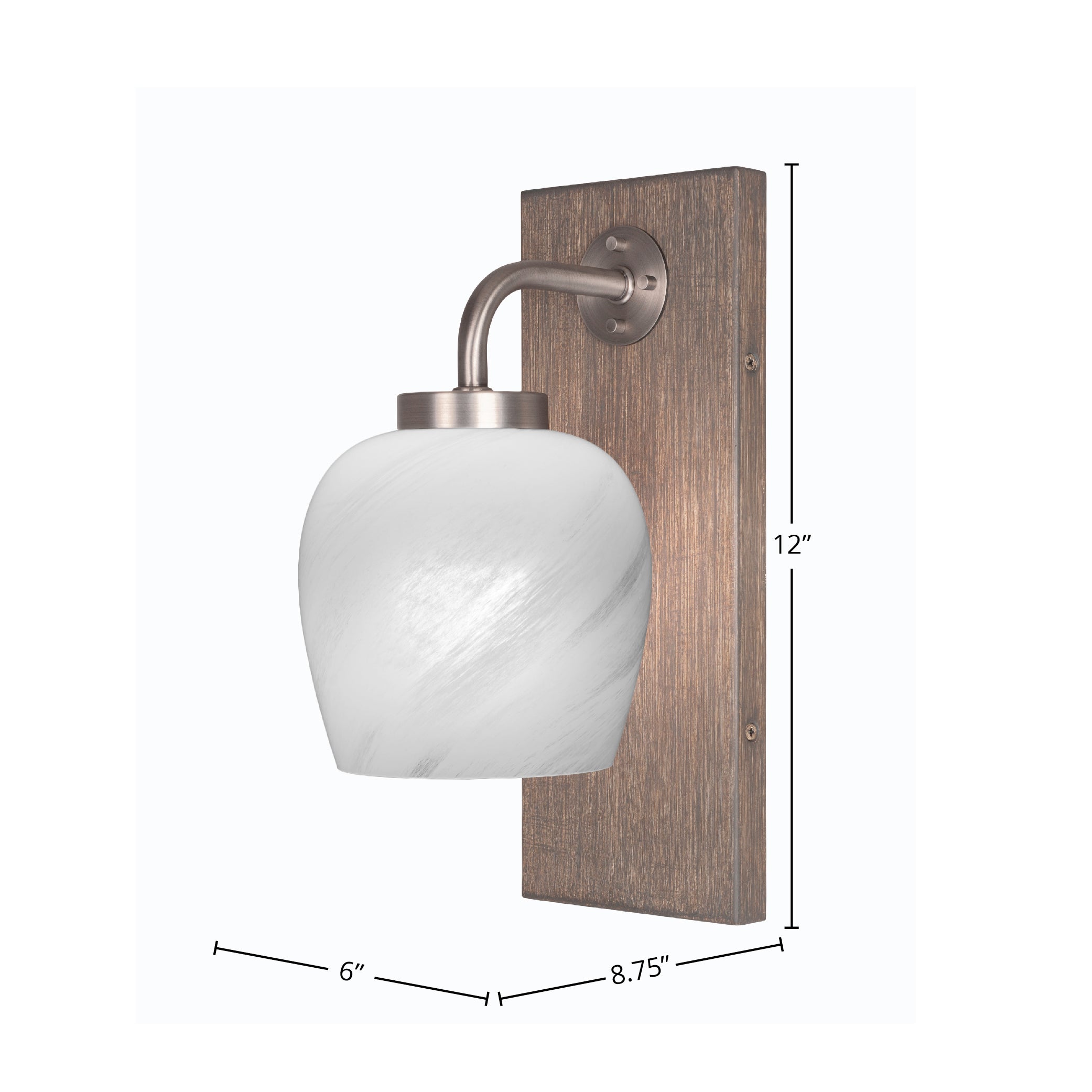 Oxbridge One Light Wall Sconce in Graphite & Painted Distressed Wood-look Metal with 6" White Marble Shade